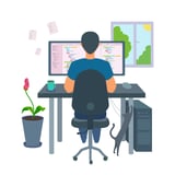 Illustration of man working from home at his computer