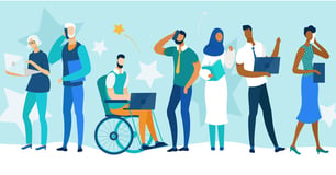 Animated graphic of multicultural and diverse group of workers