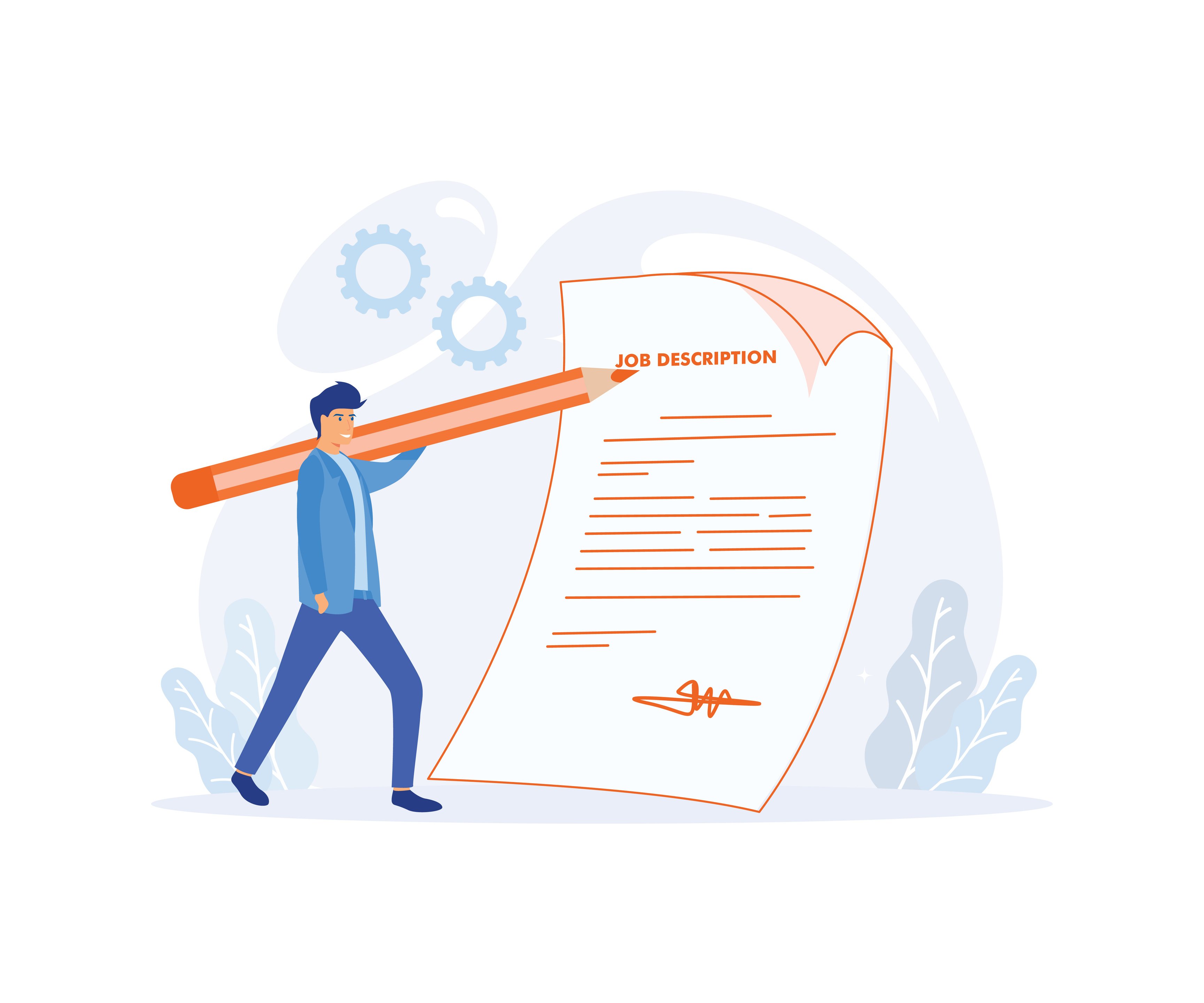 Illustration of a person writing a job description with a large pencil