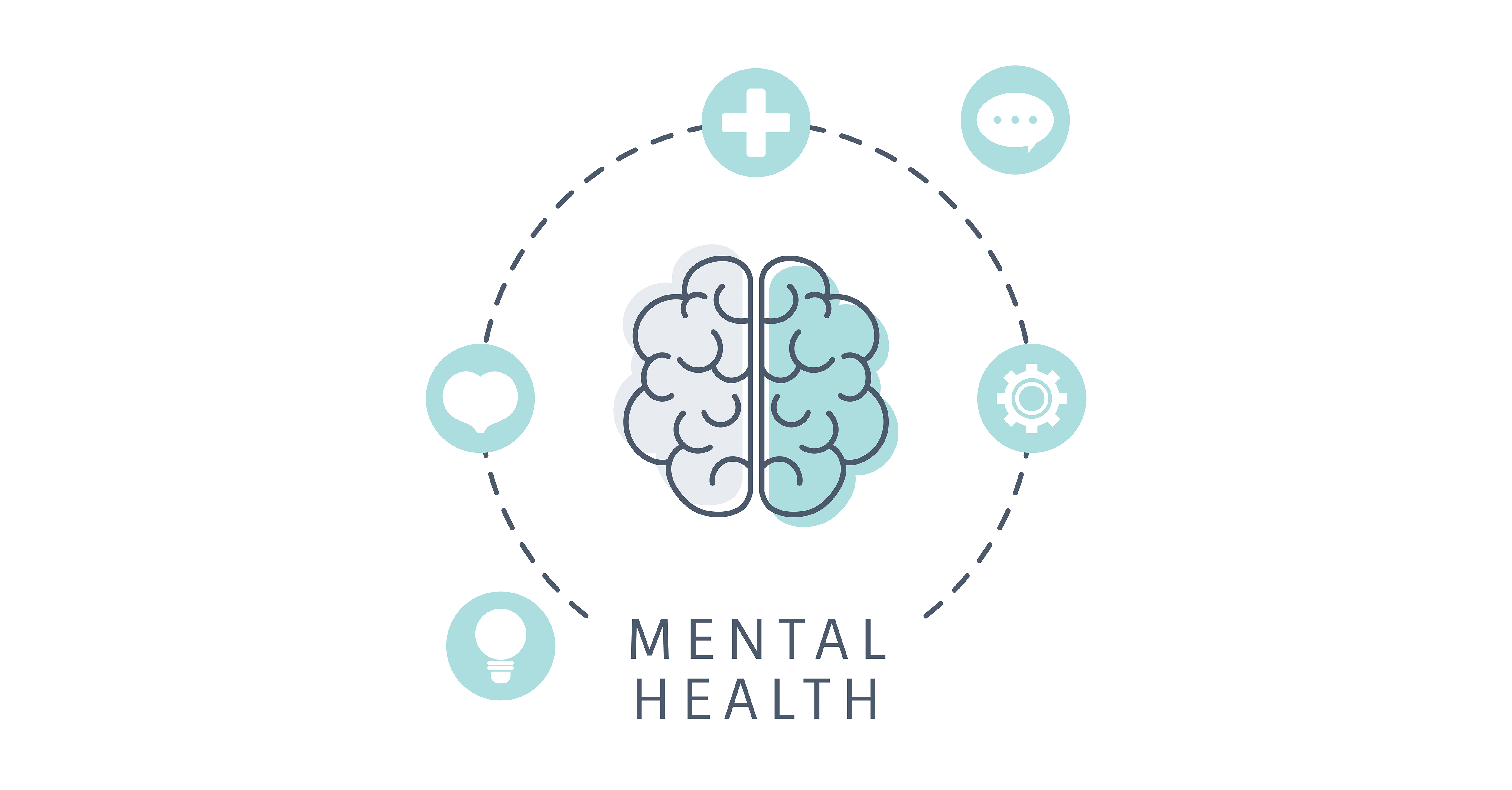 mental health infographic with icons representing love, sun, and ideas